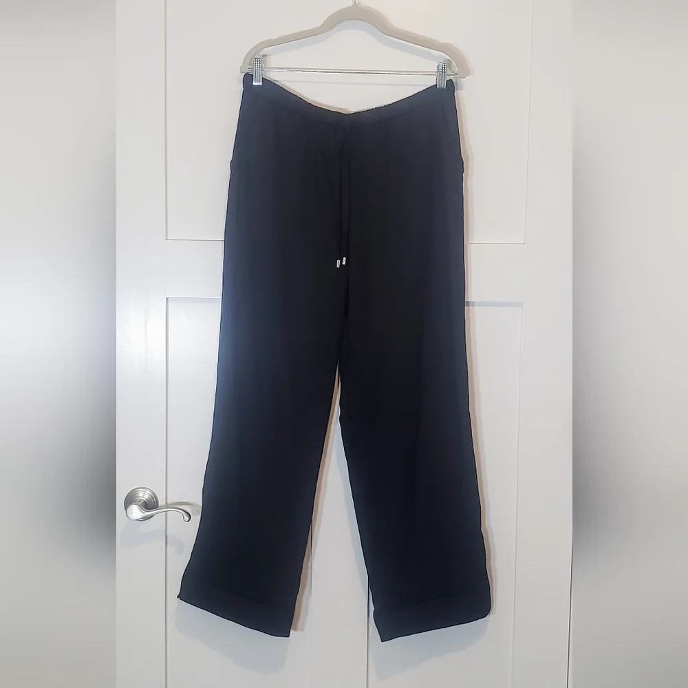 Chaus Linen Wide Leg Black Pants High Waisted Pockets Size Medium